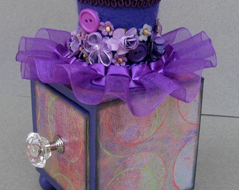 Lavender Abstract Decorative Trinket Keepsake Hat Drawer Box Mixed Media Flowers