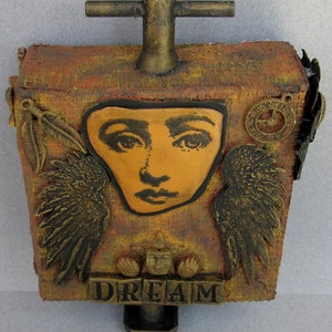 Face Dream Steampunk Mixed Media Altered Art Decorative Dimensional Small Canvas Hanging Keepsake image 6