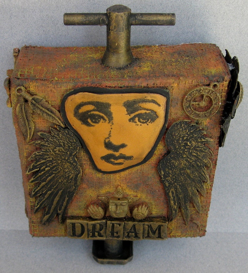 Face Dream Steampunk Mixed Media Altered Art Decorative Dimensional Small Canvas Hanging Keepsake image 6