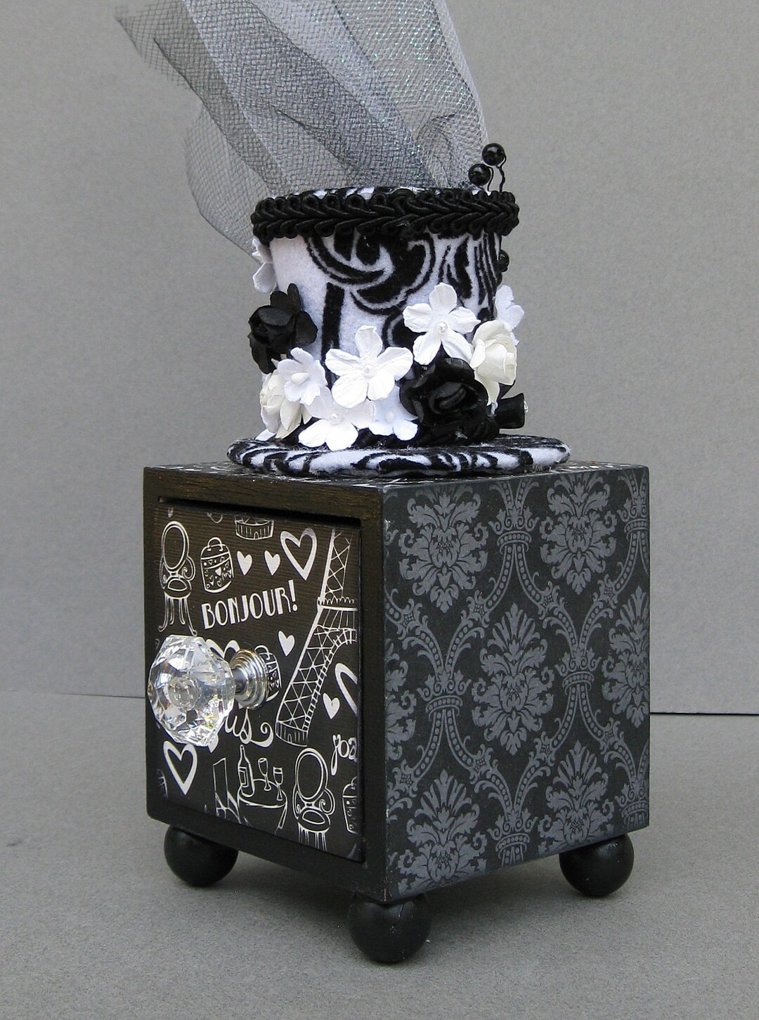 Black and White Paris Decorative Trinket Keepsake Hat Drawer