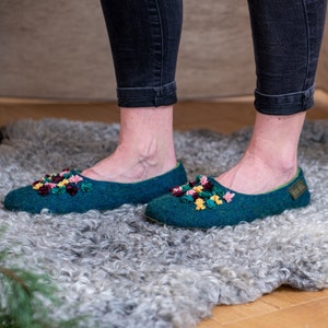 BureBure Natural Felted Wool House Slippers for Women, Embroidered with Indian Silk gift for her image 8