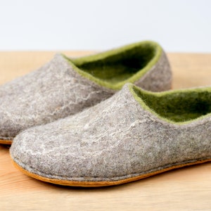 Felted wool slippers for women Gray Green hygge natural felt boiled wool clogs slippers - Woodland