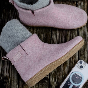 Warm and Cozy Handmade Felted Wool Women's Boots with Knitted Leg Warmers & Durable Soles