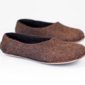 Brown boiled wool slippers for men decorated with alpaca wool ombre Handmade home shoes image 1