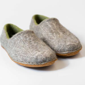 Felted wool slippers for women Gray Green hygge natural felt boiled wool clogs slippers Woodland image 2