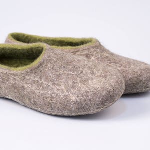 Felted wool slippers for women Gray Green hygge natural felt boiled wool clogs slippers Woodland image 6