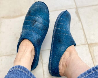 Handmade Felted Wool Clog Slippers: Low Back Indoor/Outdoor Easy slip on slippers