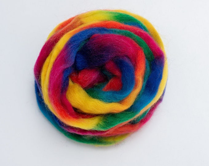 Wool Tops Rainbow for Wet Felting, Nuno Felting, Wool for Needle Felting or Spinning