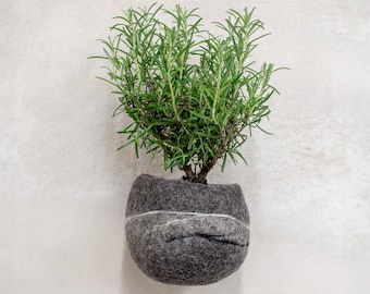 Lightweight and Breathable Natural Felted Wool Planter - Felt Stone Design - Self-Evaporating Design - Wall Decor Planter for Small Plants