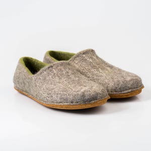 Felted wool slippers for women Gray Green hygge natural felt boiled wool clogs slippers Woodland image 5