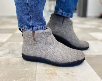 Handmade Felted Wool Booties for Women - Wool Comfort for Your Feet - Thermoregulation,Moisture-Wicking Properties - Leather or Rubber Soles