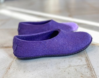 Handmade Felted Wool Slippers for Woman: All Natural Barefoot House slippers with leather or rubber soles