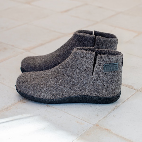 Männer Wolle Stiefeletten Hausschuhe mit Leder Pull-Schlaufe, Geschenk für Papa, rustikales Geschenk für Männer BureBure WOOBOOT