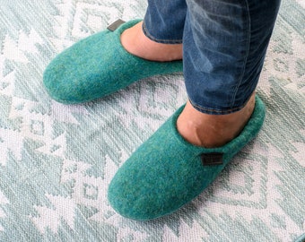 Slip-on boiled wool slippers for men - Unisex slide felted wool slippers - Gift for Dad