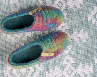 Zapatillas de mujer de lana natural de fieltro - Zapatillas fáciles de deslizar para mujer- Zapatillas de lana con espalda baja - Cómodas zapatillas de lana hervida para mujer
