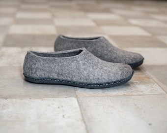 BureBure Felted Wool Clogs Slippers - Low back easily wearable or classic full heel - Leather or Rubber Soles - Men's Barefoot slippers