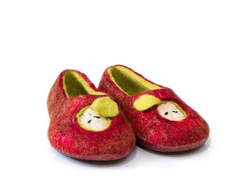 Warm wool slippers for women, Felted wool slippers Red Apple, Wool slippers, Women slippers, BureBure