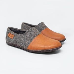 Handmade Felted Wool Slippers for Men: Leather Toe, Rubber Soles image 4