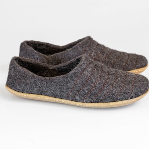 Men felted wool slippers COCOON with sturdy stitching on surface and Leather soles