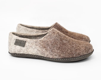 Handmade Natural Felted Wool and Alpaca Slippers: Breathable Men's House Shoes Indoor Outdoor Soles