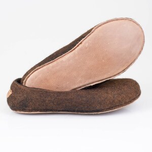 Brown boiled wool slippers for men decorated with alpaca wool ombre Handmade home shoes image 3