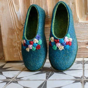 BureBure Natural Felted Wool House Slippers for Women, Embroidered with Indian Silk gift for her image 3