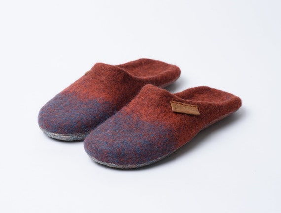 Felted Wool Slippers Open Heel with Leather Outsoles for Men & Women Magenta / 39