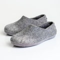 Men's Felted Wool Slippers: Gray Alpaca Ombre, Leather Rubber Sole product logo