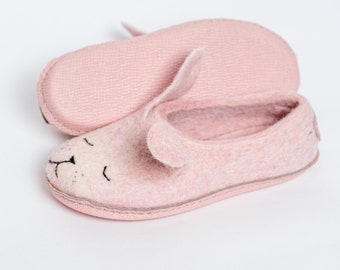 Gevilte wollen pantoffels konijn: roze dierenpantoffels voor dames
