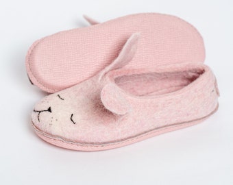 Womens felted wool Honey Bunny slippers - funny gift for her - animal face collection