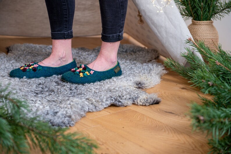 BureBure Natural Felted Wool House Slippers for Women, Embroidered with Indian Silk gift for her image 8