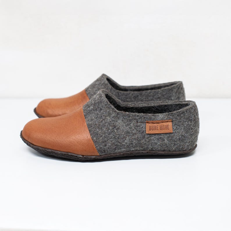 Handmade Felted Wool Slippers for Men: Leather Toe, Rubber Soles image 7