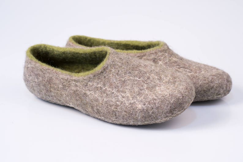 Felted wool slippers for women Gray Green hygge natural felt boiled wool clogs slippers Woodland image 6