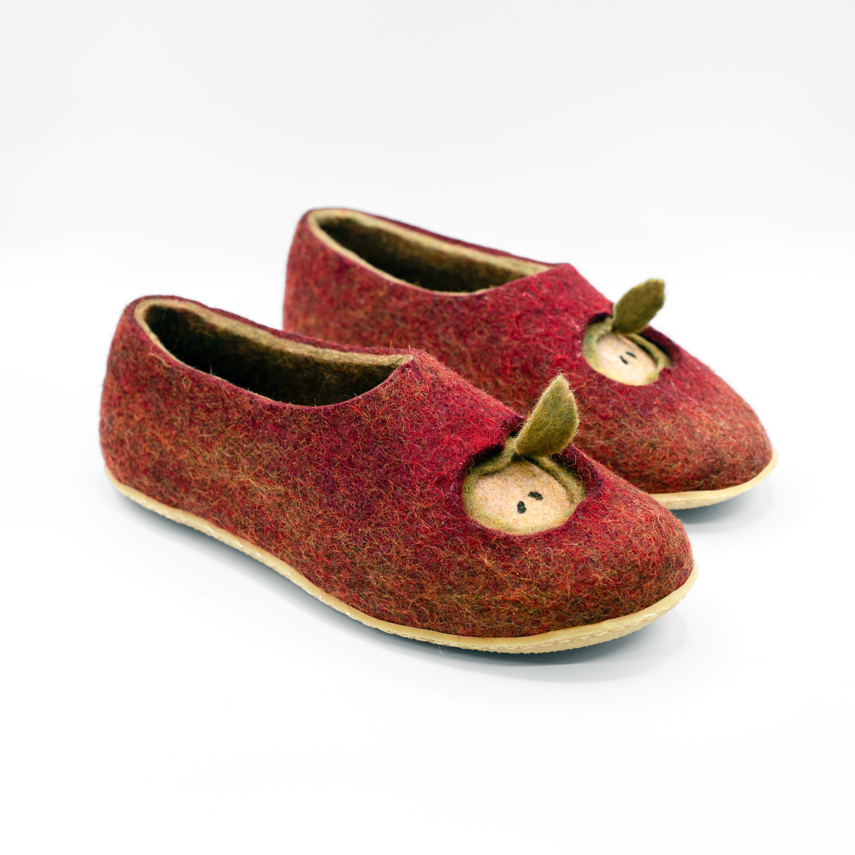 Handmade Woolen Slippers for Women Red Apple - Bure Bure Cozy, Breathable, and Stylish House Shoes - Perfect Gift for Her