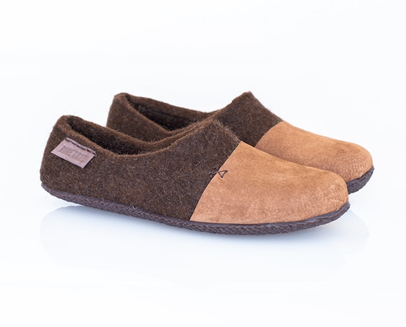 Dark Brown wool clogs slippers for 