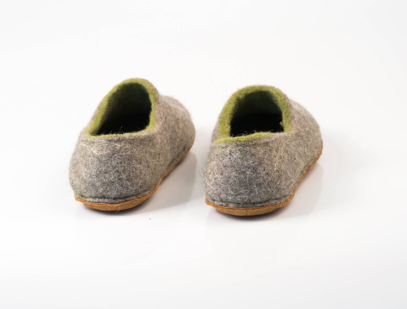 Felted wool slippers for women Gray Green hygge natural felt boiled wool clogs slippers Woodland image 4