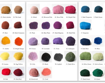 Dyed Felting wool 54 Colors, Best for wet felting, BureBure slippers wool Bergschaf Tyrollean