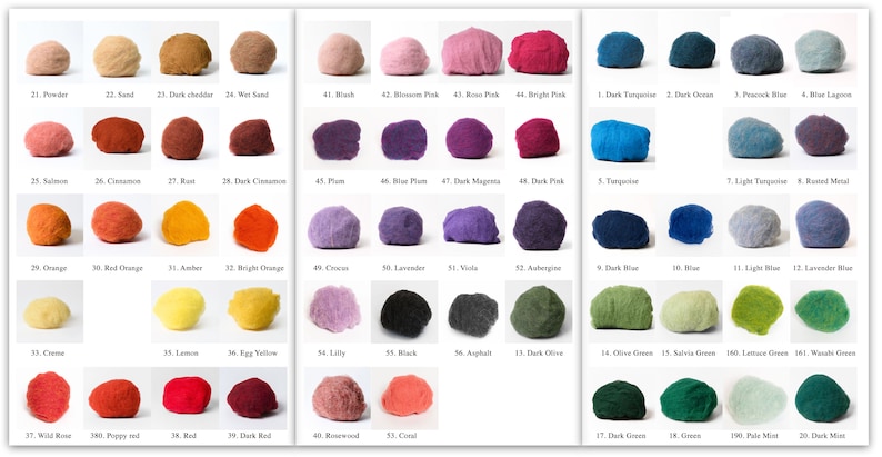 Dyed Felting wool 54 Colors, Best for wet felting, BureBure slippers wool Bergschaf Tyrollean image 1