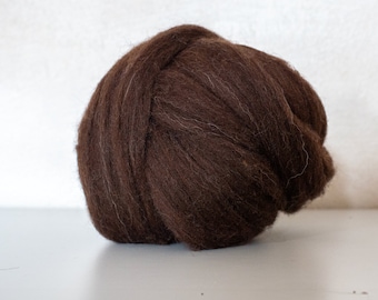 Natural Color Brown European Merino Wool Roving Top - 100 gr 3.5 oz | for Spinning, Needle Felting, Chunky Knitting, Wet felting