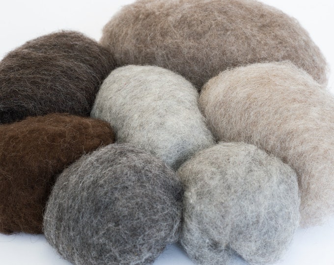 Natural Felting wool 200 gr - 7 oz Bergschaf Tyrollean Wool for wet felted slippers BureBure 6 Main Natural Wool Colors