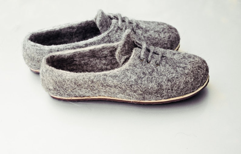 Natural felted wool sneakers for men, Felted wool shoes, Warm sneakers, Woolen house slippers Gift for him image 1