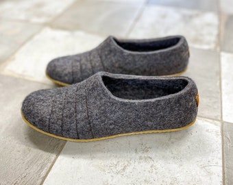 Handmade natural felted wool slippers clogs COCOON with sturdy stitching - all Natural Colors - Indoor Outdoor Sole Choices