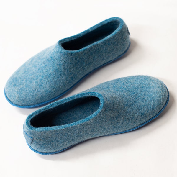 Handmade felted wool slippers clogs for women - breathable lightweight natural boiled wool womens house slippers
