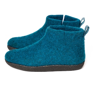 WOOBOOT dames wollen enkellaarzen pantoffels met treklus - natuurlijke warme laarsjes van gevilte wol - wollen pantoffels voor dames, binnen en buiten