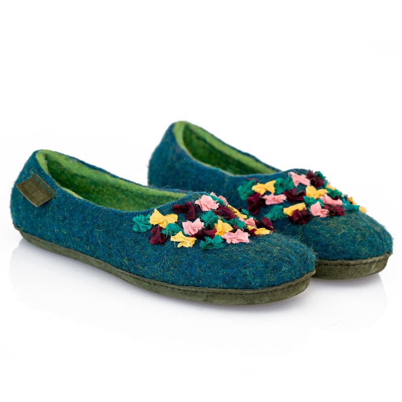 BureBure Natural Felted Wool House Slippers for Women, Embroidered with Indian Silk gift for her image 7