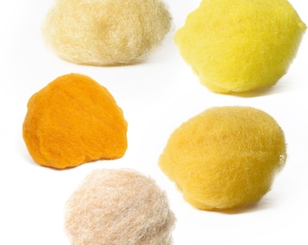 Gelbtöne Filzwolle Bernstein Sand Ei Zitrone creme Natur - Ideal für Nass- und Nadelfilz Wolle Bergschaf Tiroler Filzwolle Osterset