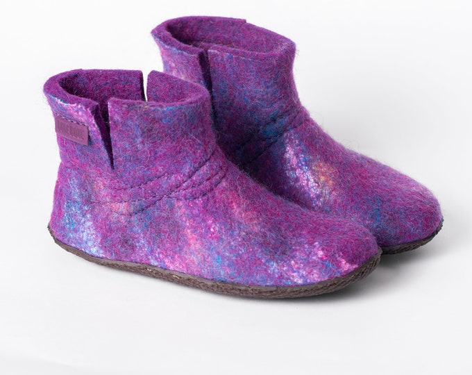 Galaxy warm wool boots women slippers with sturdy stitching - felted wool slippers by BureBure