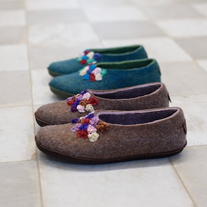 BureBure Natural Felted Wool House Slippers for Women, Embroidered with Indian Silk gift for her image 10