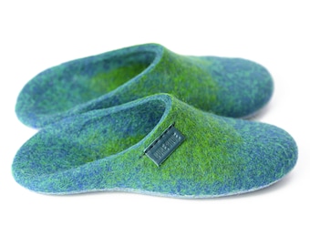 Warm slide slippers for men, Hygge home slippers for him, Slip-on woolen shoes, Bure Bure felted footwear, cozy slippers