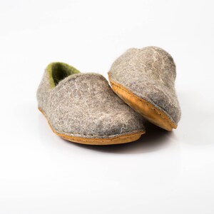 Felted wool slippers for women Gray Green hygge natural felt boiled wool clogs slippers Woodland image 3
